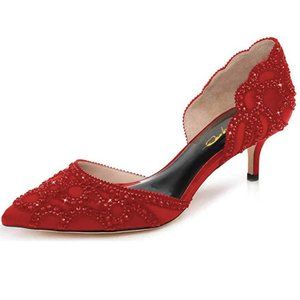 XYD D'Orsay Wedding Pumps Pointed Toe Low Kitten